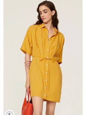 Thakoon Yellow Tie-waist Shirt Dress